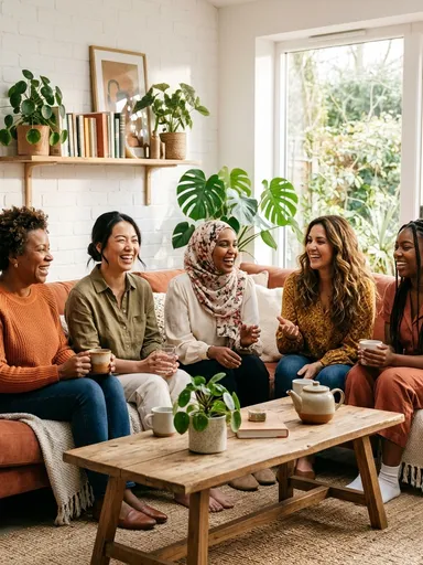 Groupe de femmes souriantes s'entraidant